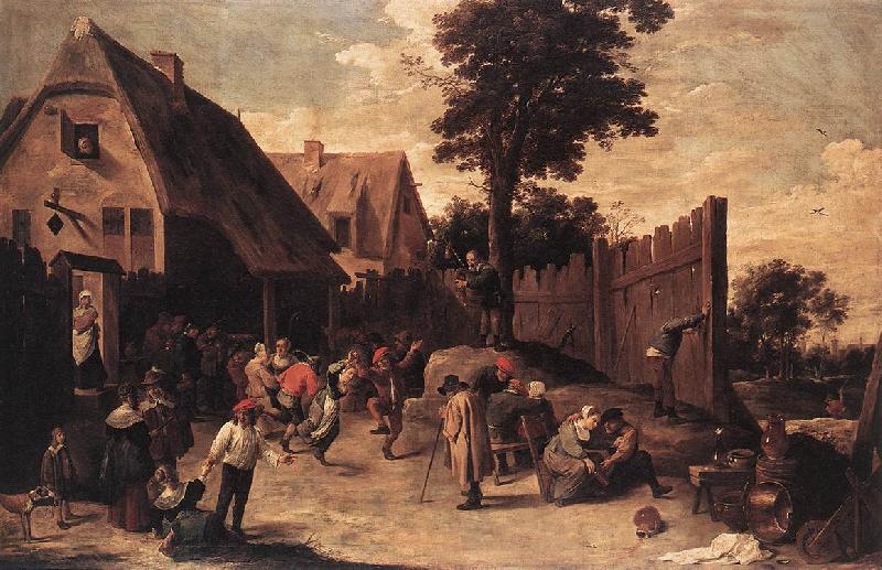 TENIERS, David the Younger Peasants Dancing outside an Inn wt oil painting picture